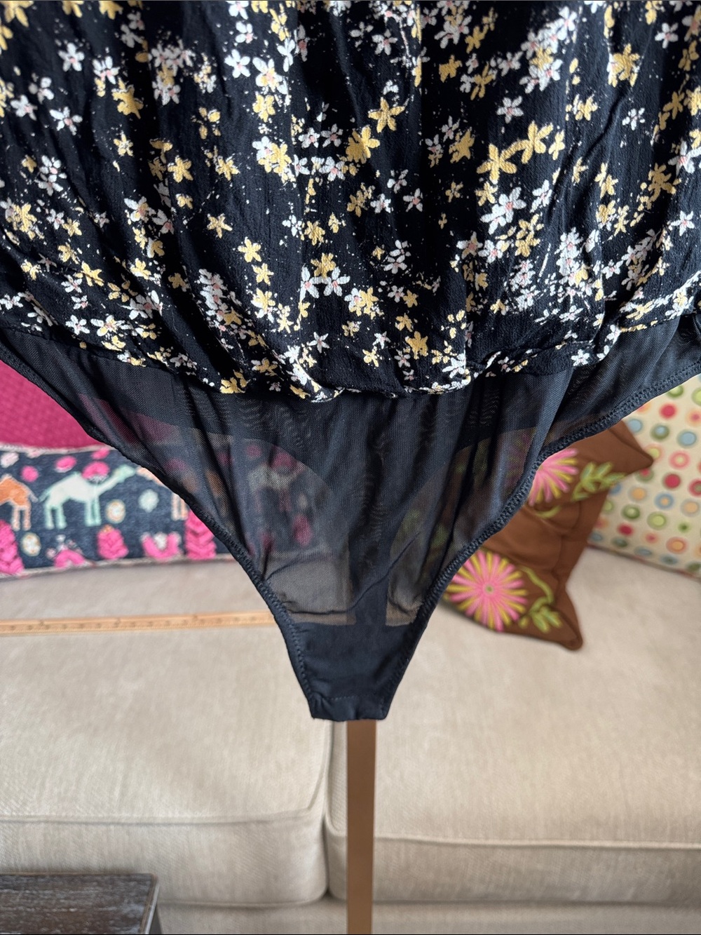 Free People Intimately Dessa Floral Bodysuit Size L Boho Puff Sleeve Peasant Top - Picture 6 of 11